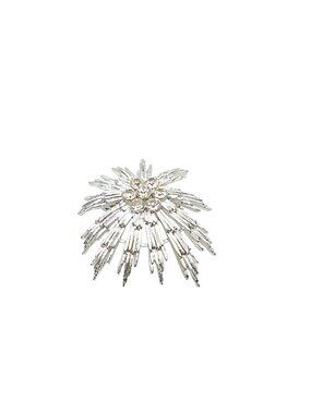 Vintage Rhinestone Starburst Brooch Pin Clear Crystals Silver-Tone Metal Retro